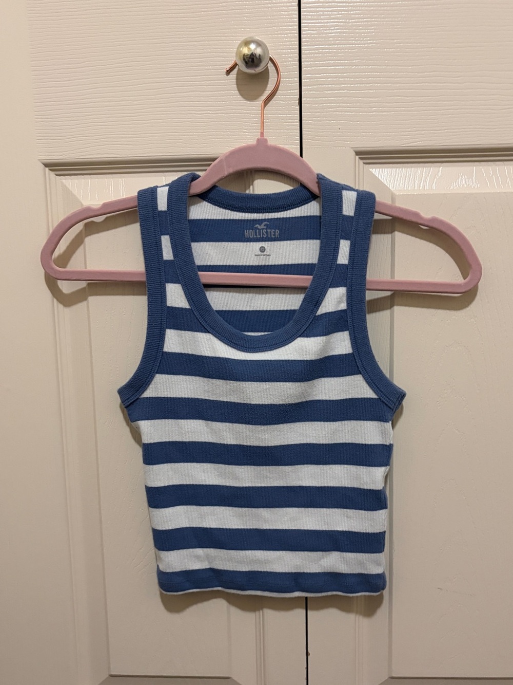 Hollister Blue and White Cropped Striped Girls Tank